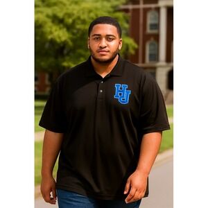 2XL Hampton University Pirates Black Polo Embroidered Logo 3 Buttons EUC